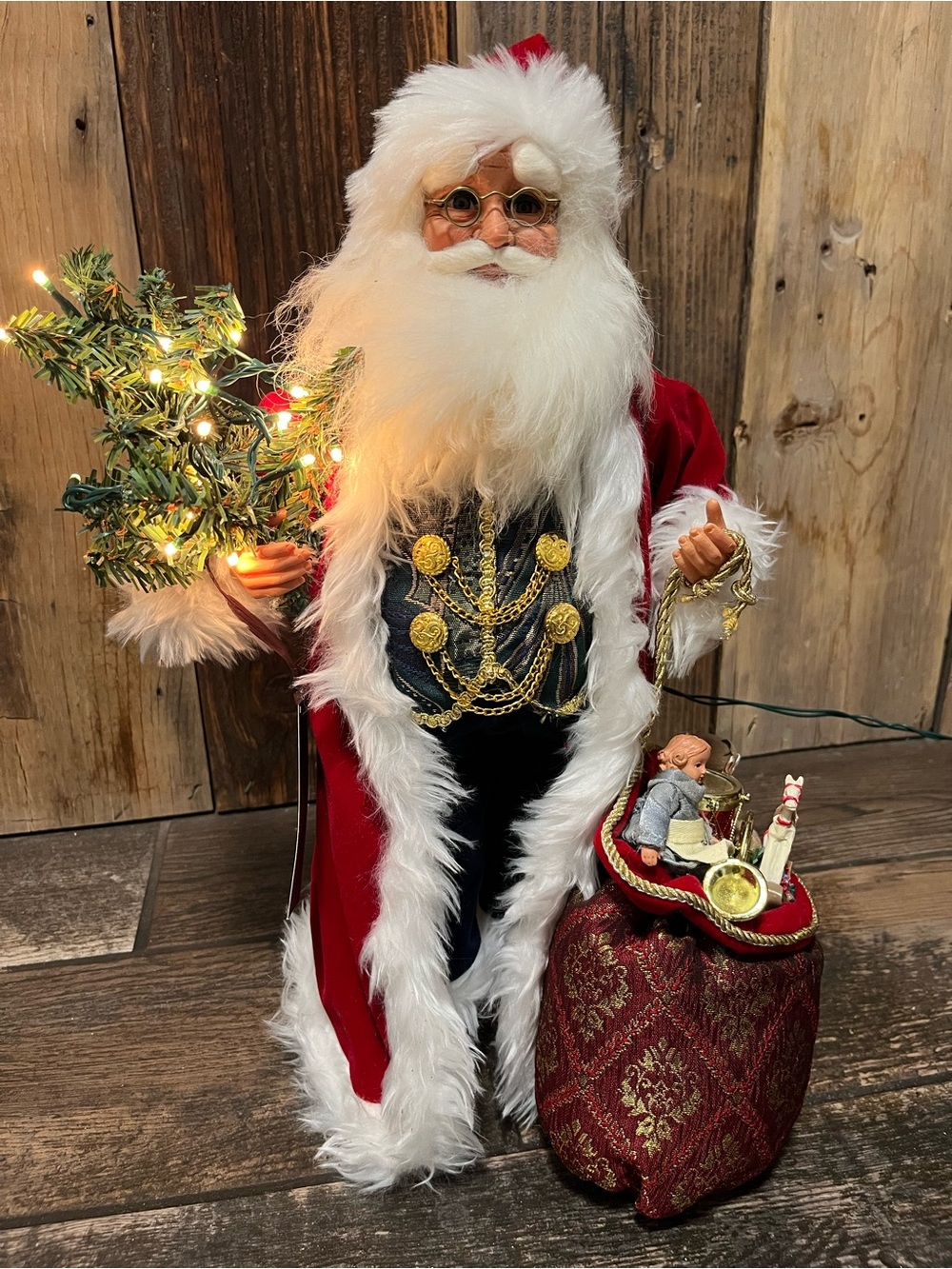 Karen Didion original  Red and White Santa Figurine with Gold Chain Detail